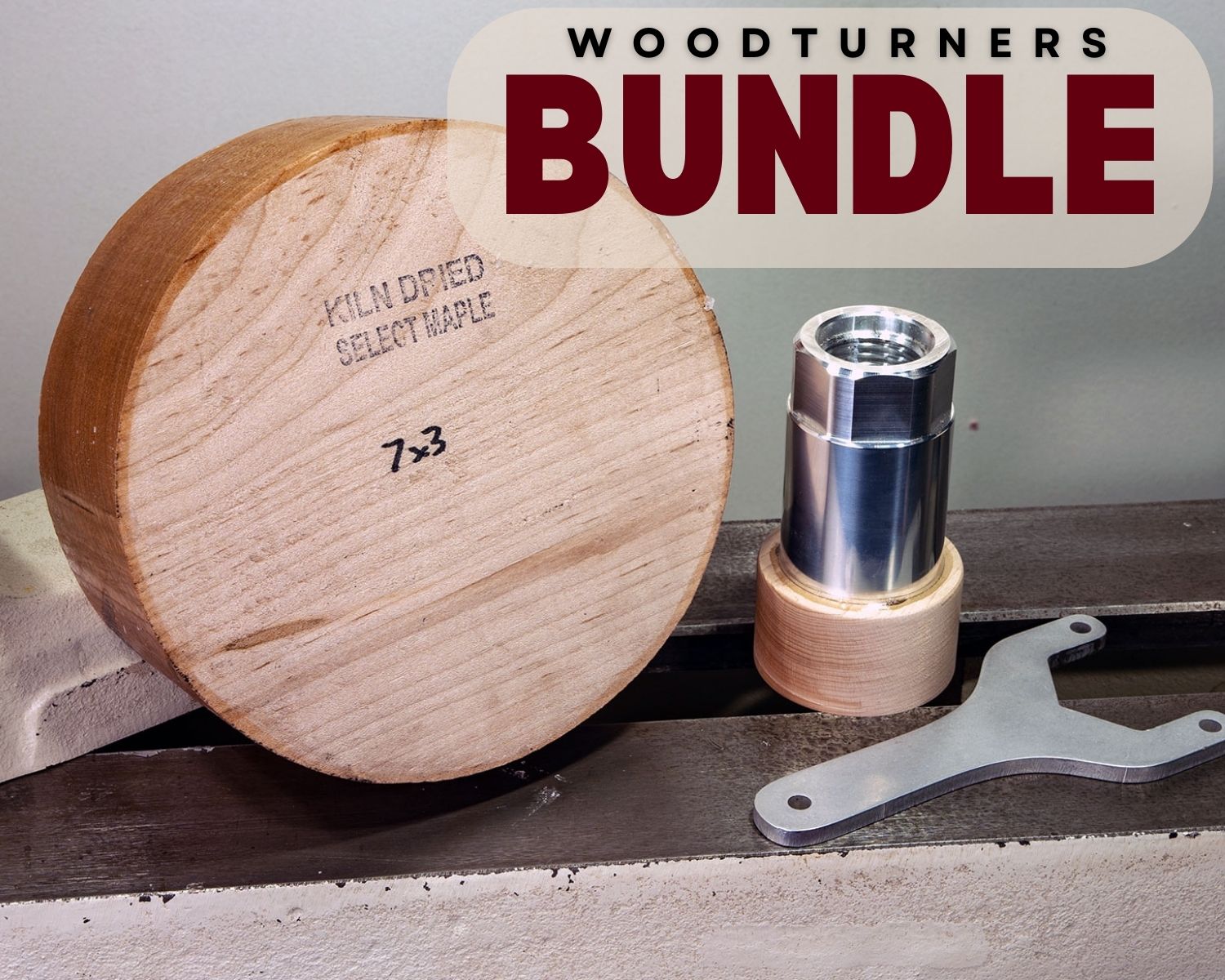 TURNERS BUNDLE - Kiln Dried Wood Turning Blank Plus Glue Hub, Waste Block and Wrench