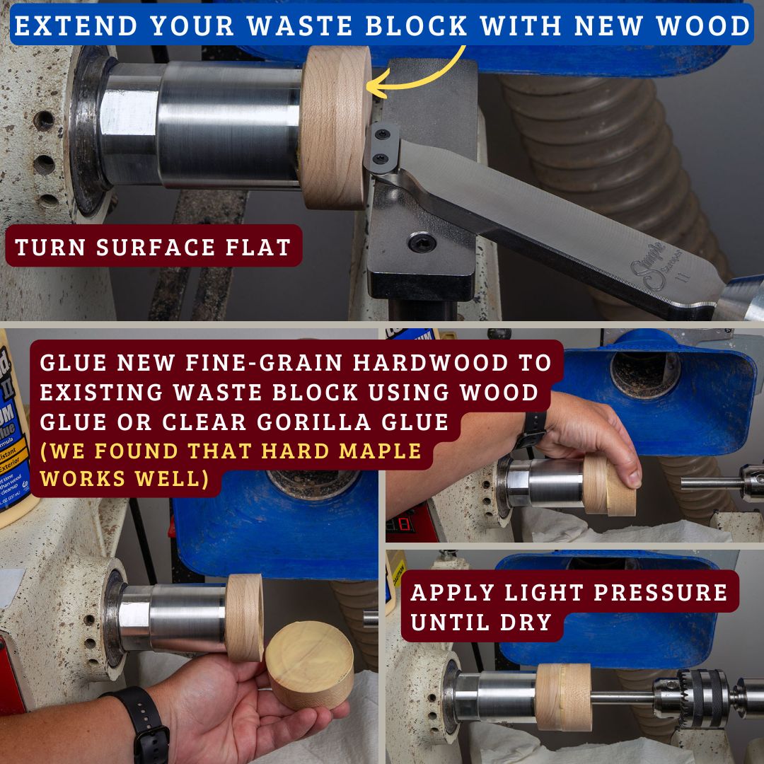 Aluminum Glue Hub with Threads for Wood Lathe, use with or without wood waste block