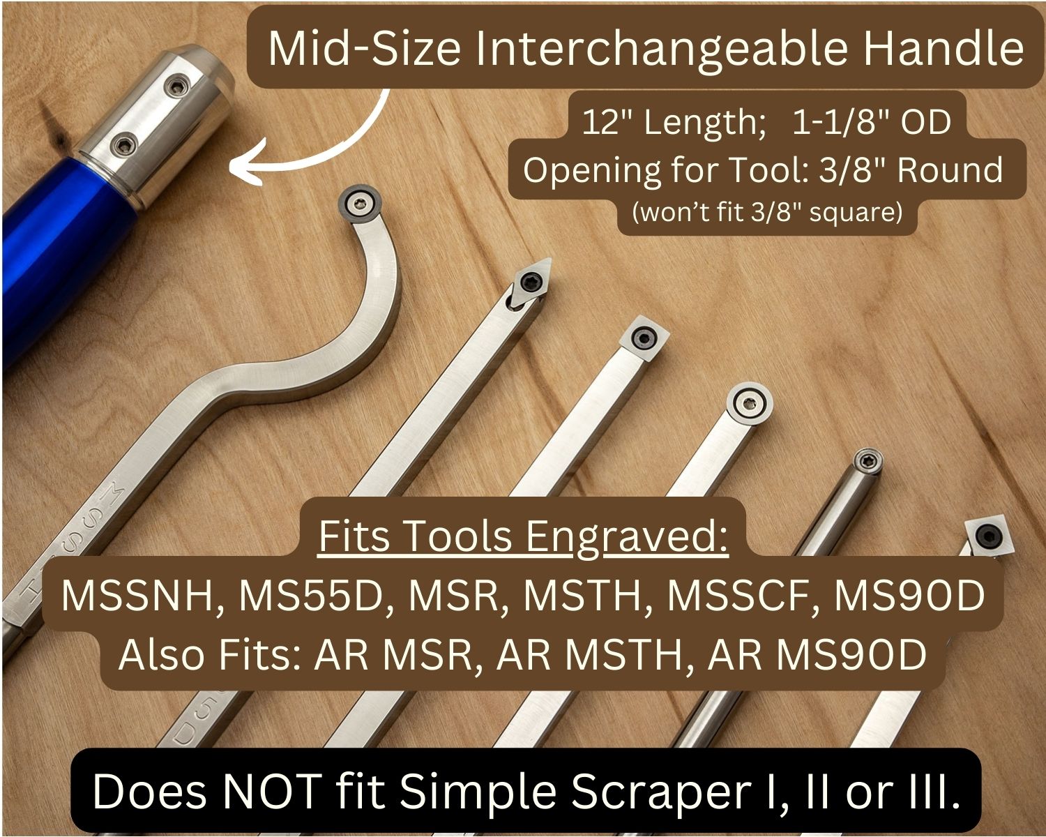 Mid Size Interchangeable 12" Handle for tools with 3/8" Handle Tang