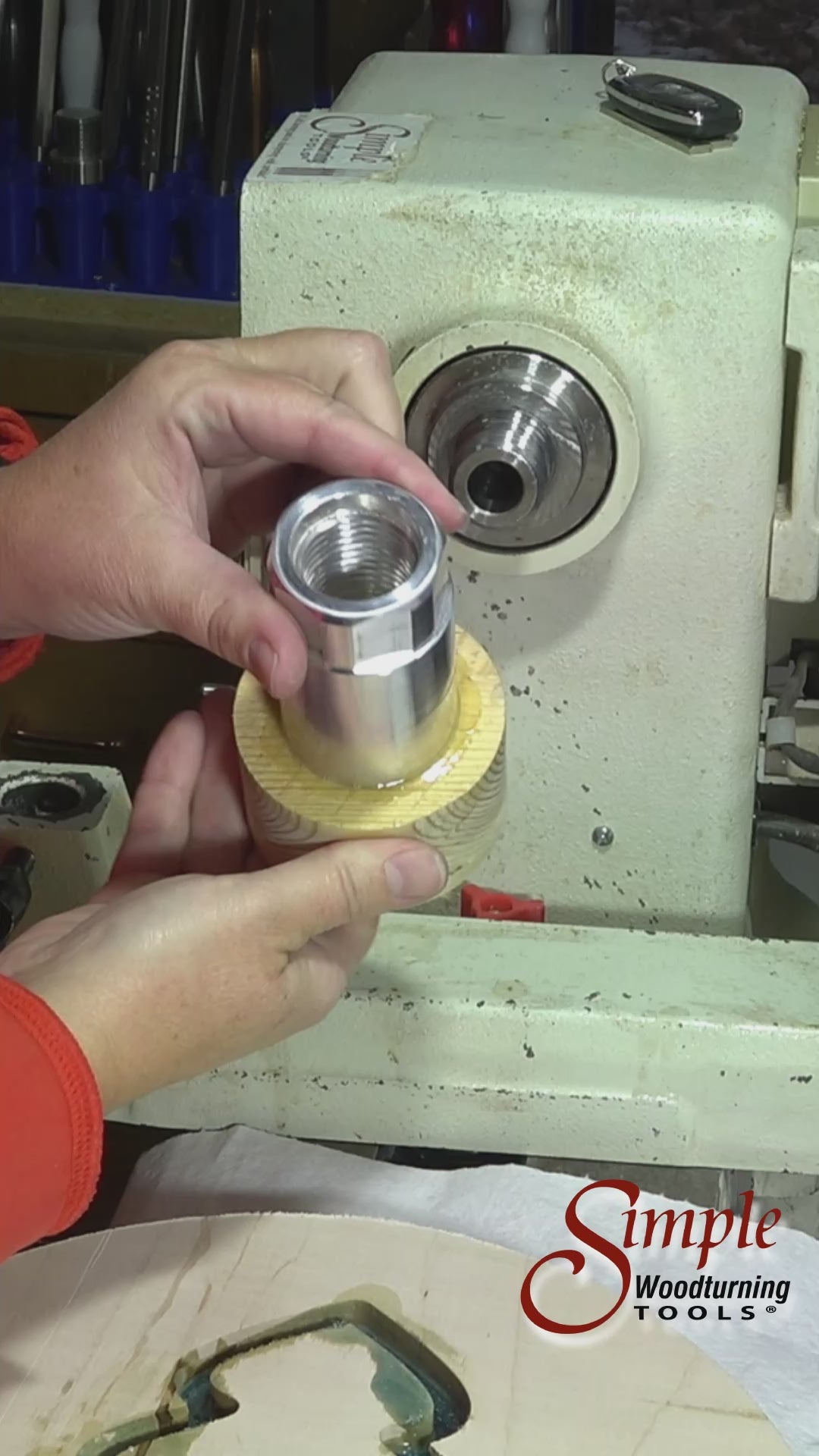 Aluminum Glue Hub with Threads for Wood Lathe, use with or without wood waste block-8